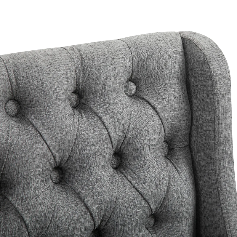 HOMCOM Bar Height Bar Stools Set of 2, 180 Degree Swivel Barstools with Solid Wood Footrests and Button Tufted Design, 30" Seat Height Bar Chairs for Kitchen Island, Gray