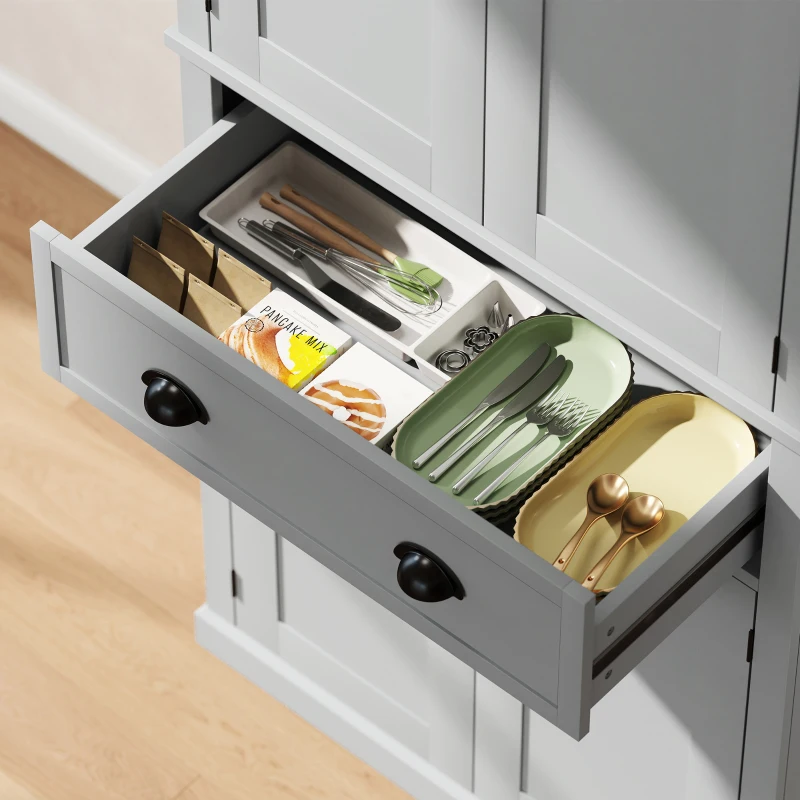 HOMCOM 72.5" Kitchen Cabinet, Pantry Storage Cabinet with Doors and Shelves, Freestanding Food Pantry Cabinet, Gray