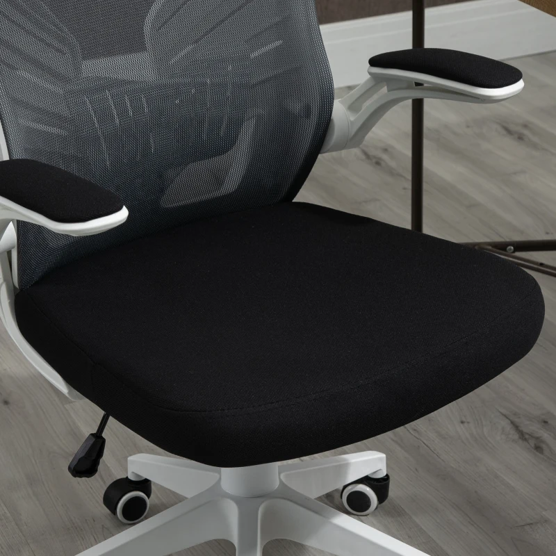 Vinsetto Mesh Office Chair Swivel Task Desk Chair with Lumbar Back Support, Flip-Up Arm, Adjustable Height for Home Office, Grey/Black