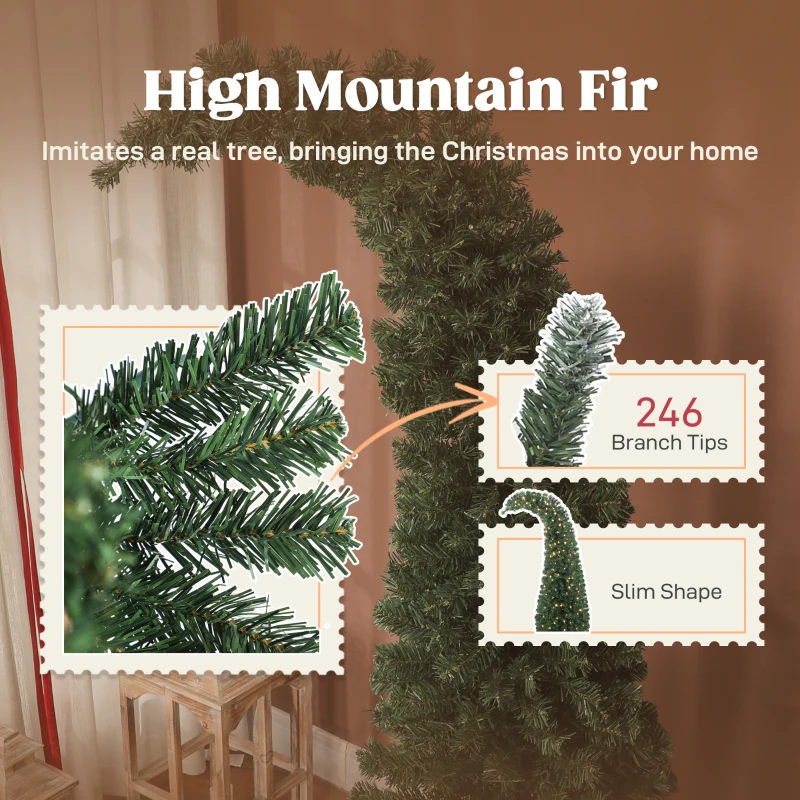 HOMCOM 5 ft Prelit Christmas Tree, Whimsical Xmas Tree Slim High Mountain Fir with 100 LEDs and Metal Stand, Green