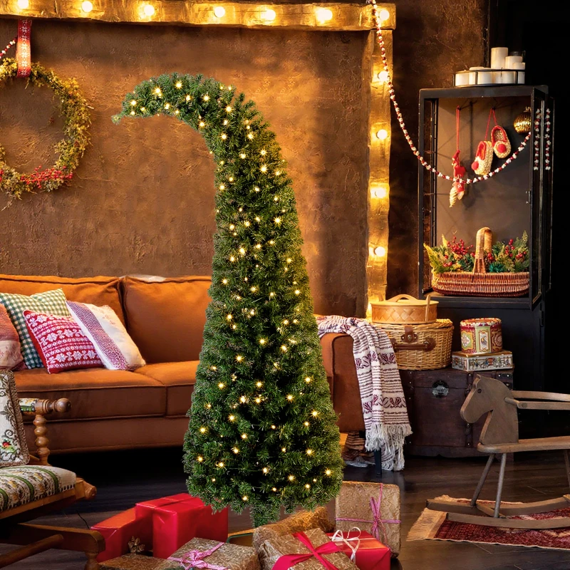HOMCOM 5 ft Prelit Christmas Tree, Whimsical Xmas Tree Slim High Mountain Fir with 100 LEDs and Metal Stand, Green