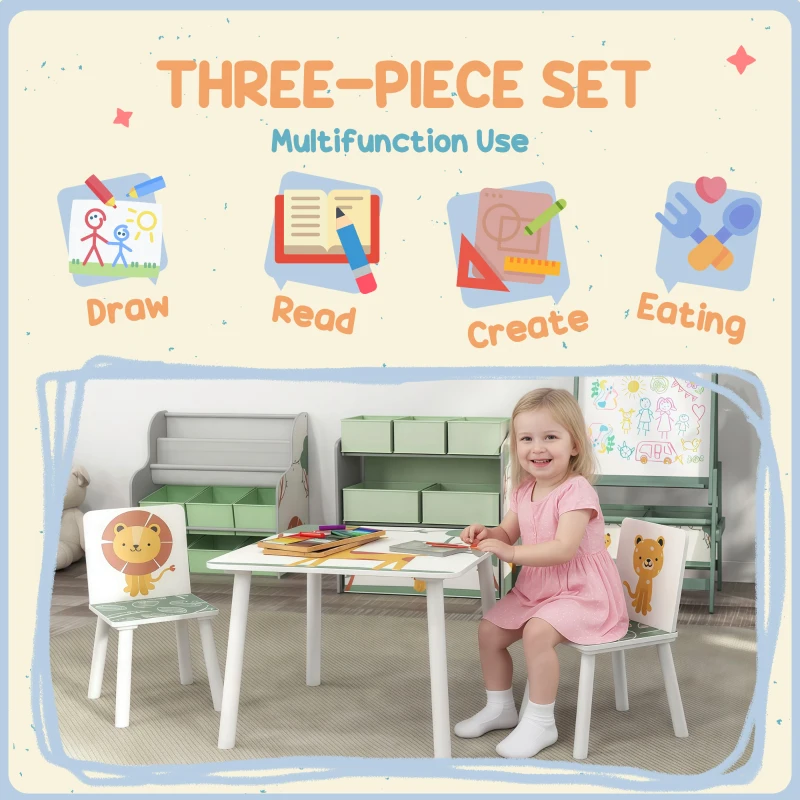 Qaba 3-Piece Kids Toddler Table and Chair Set Furniture for Boys and Girls Aged 3-8, Bedroom, Nursery, Playroom, Green