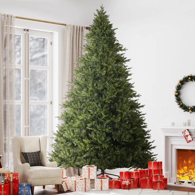 HOMCOM 12ft Hinged Artificial Christmas Tree with Foldable Stand, Easy Assembly, Xmas Tree for Home Office Holiday, Green