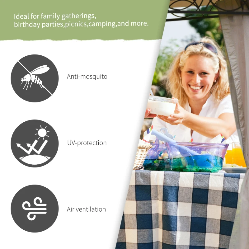 Outsunny 10' x 10' Gazebo Tent Shelter Art Steel Frame Flame-Retardant Fabric with Mosquito Netting for Party Dinner Beige