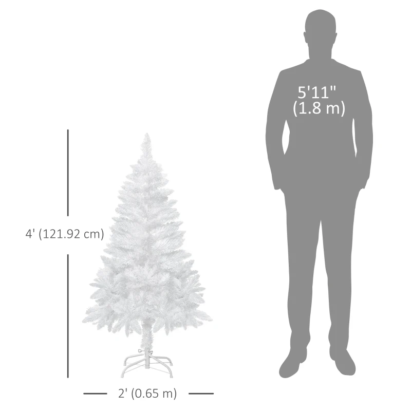 HOMCOM 4ft Artificial Christmas Tree with Pine Realistic Branches, Auto Open, for Indoor Decoration, White