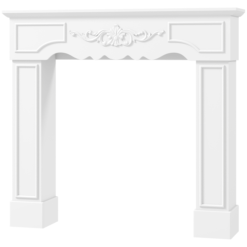 HOMCOM Baroque Fireplace Mantel, Freestanding Fireplace Surround with Leg for Electric Fireplaces, 43.3" W x 39.8" H, White
