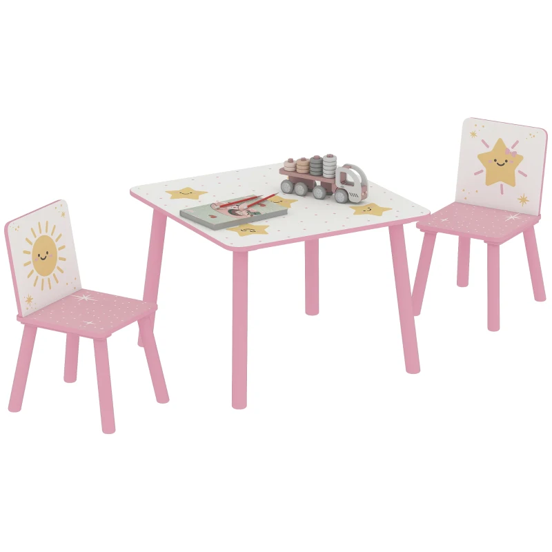 Qaba 3-Piece Kids Toddler Table and Chair Set Furniture for Boys and Girls Aged 3-8, Bedroom, Nursery, Playroom, Pink