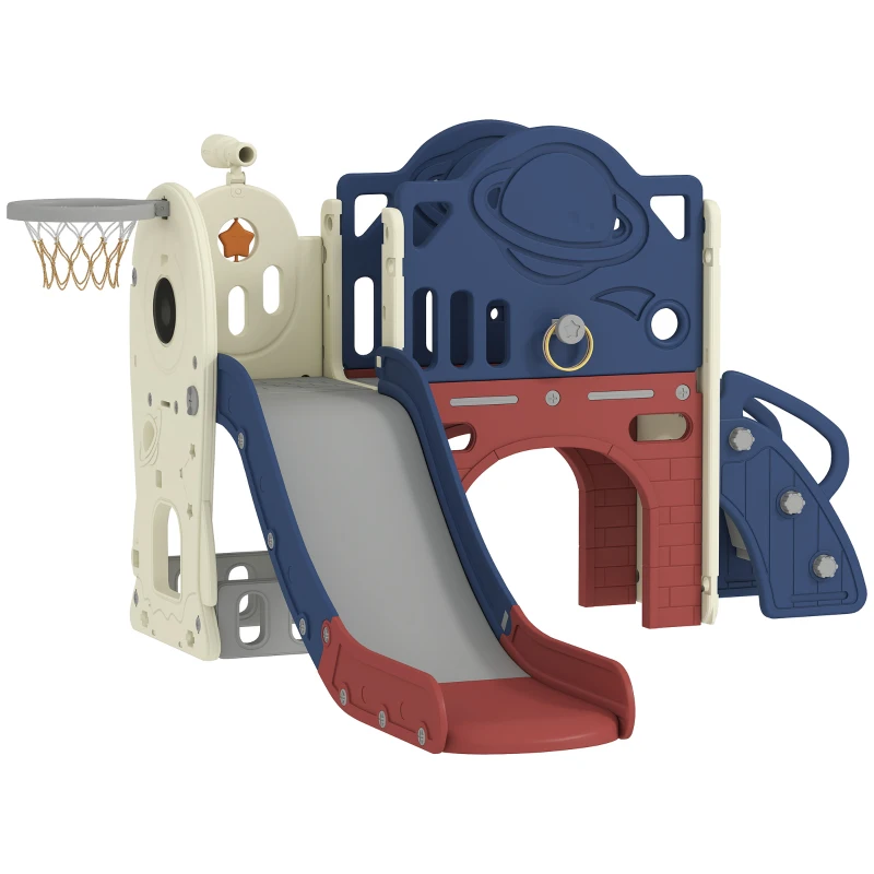 Qaba 8-in-1 Toddler Slide Set with Basketball Hoop, Indoor Outdoor Playground Playset for Kids, Blue