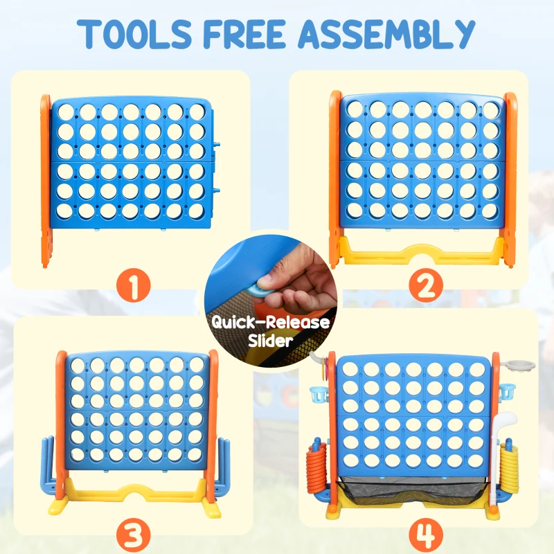 Qaba 4 in 1 Kids Jumbo Connect 4 Game Set with Basketball, Ring Toss, Golf, for Kids, Family, Indoor & Outdoor