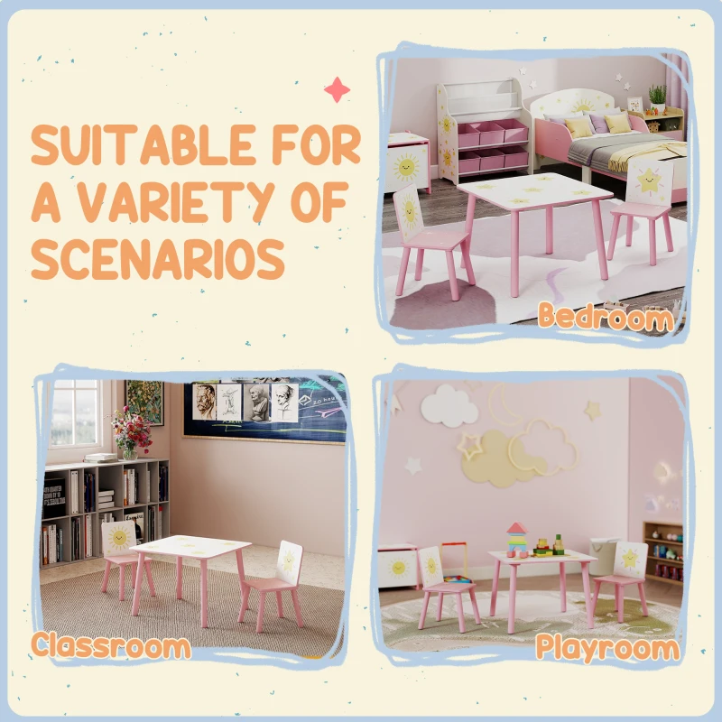 Qaba 3-Piece Kids Toddler Table and Chair Set Furniture for Boys and Girls Aged 3-8, Bedroom, Nursery, Playroom, Pink