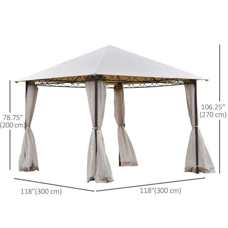 Outsunny 10' x 10' Gazebo Tent Shelter Art Steel Frame Flame-Retardant Fabric with Mosquito Netting for Party Dinner Beige