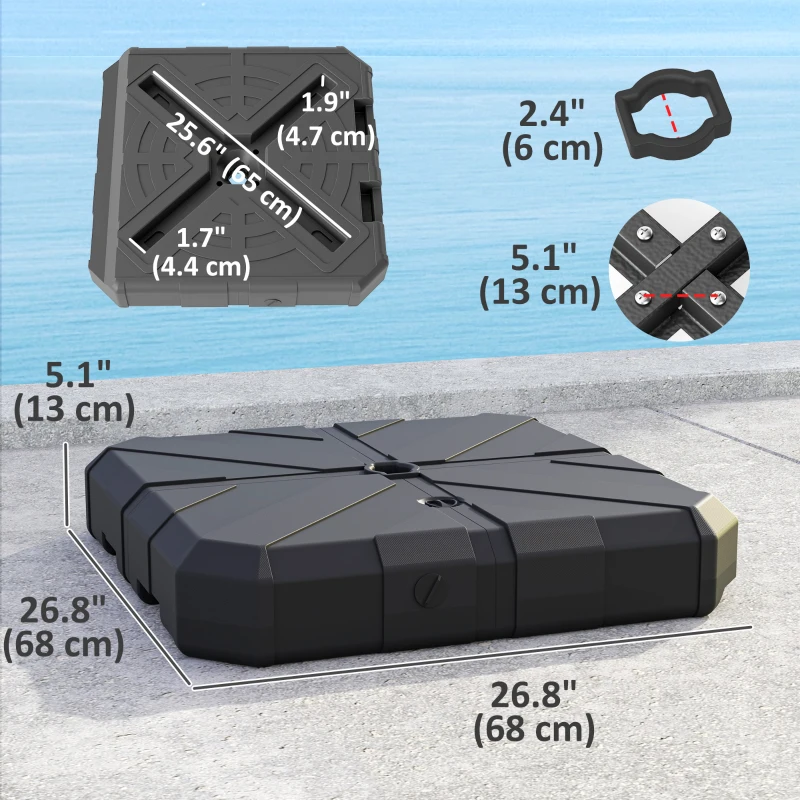 Outsunny Square Plastic Patio Umbrella Base Weight, Heavy Duty Cantilever Offset Umbrella Base, Filled Up to 143lbs with Sand or 130lbs with Water for Garden Poolside, Black
