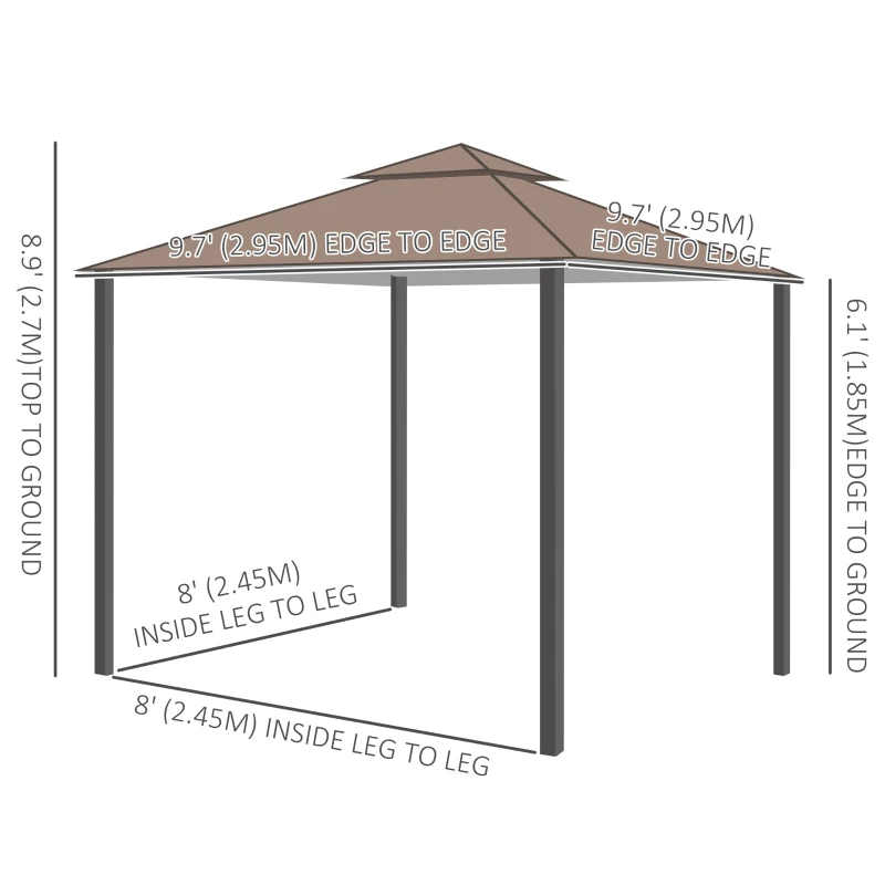 Outsunny 10' x 10' Double Tier Garden Gazebo Canopy Outdoor Sunshade Tent Anti-UV Roof with Metal Frame, Coffee