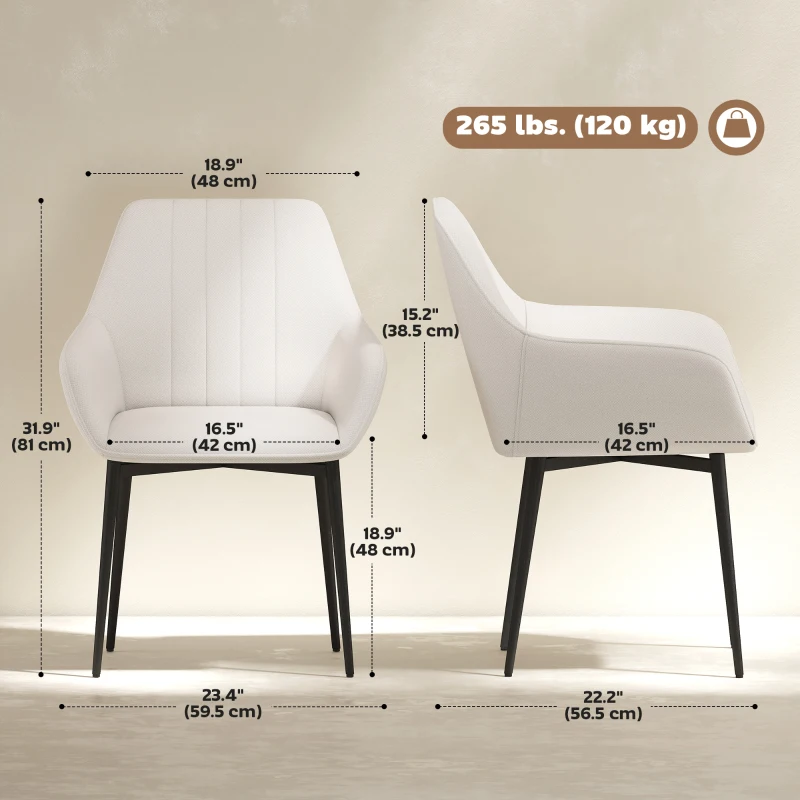 HOMCOM Dining Chairs Set of 2, Upholstered Linen Fabric Accent Chairs with Metal Legs, Beige