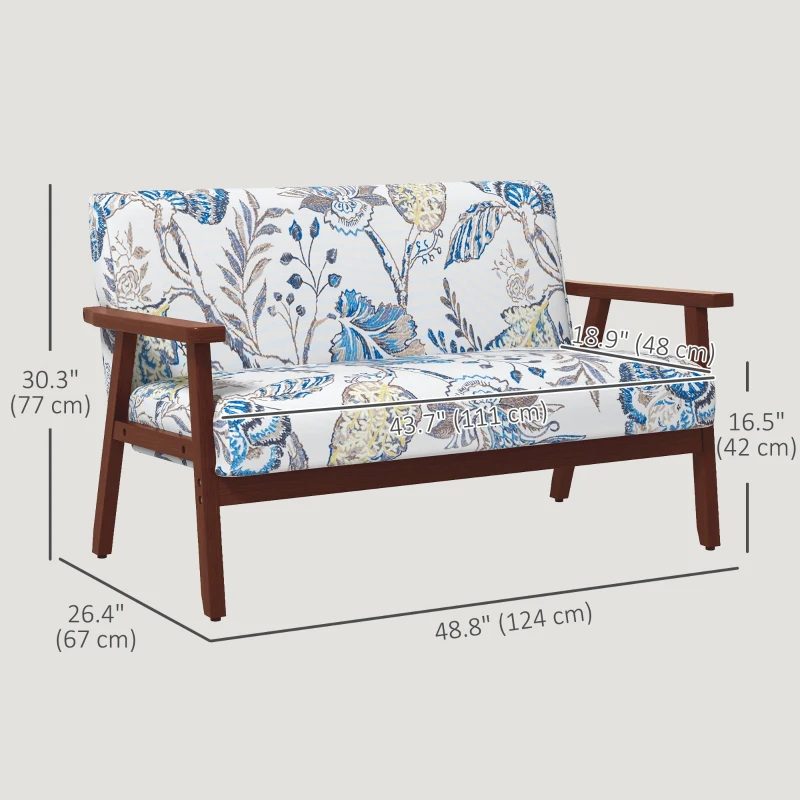 HOMCOM Compact Loveseat Sofa Couch Linen Fabric Double Seat Sofa with Rubber Wood Legs Multicolour