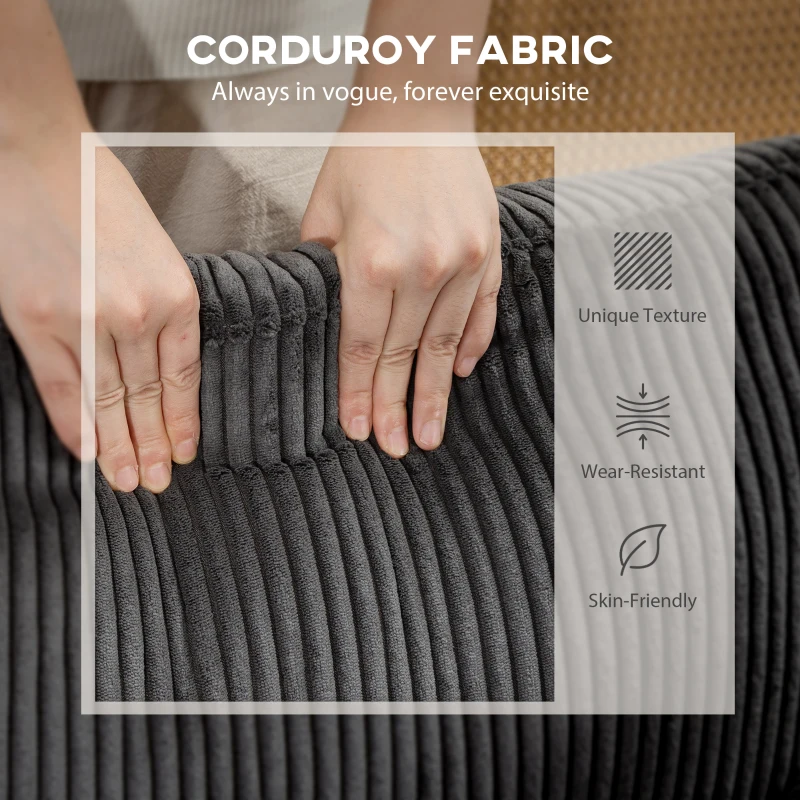 HOMCOM Modular Sectional Sofa, Oversized U-Shaped Couch with Spring Cushion, Corduroy Sofa for Living Room, Charcoal Grey