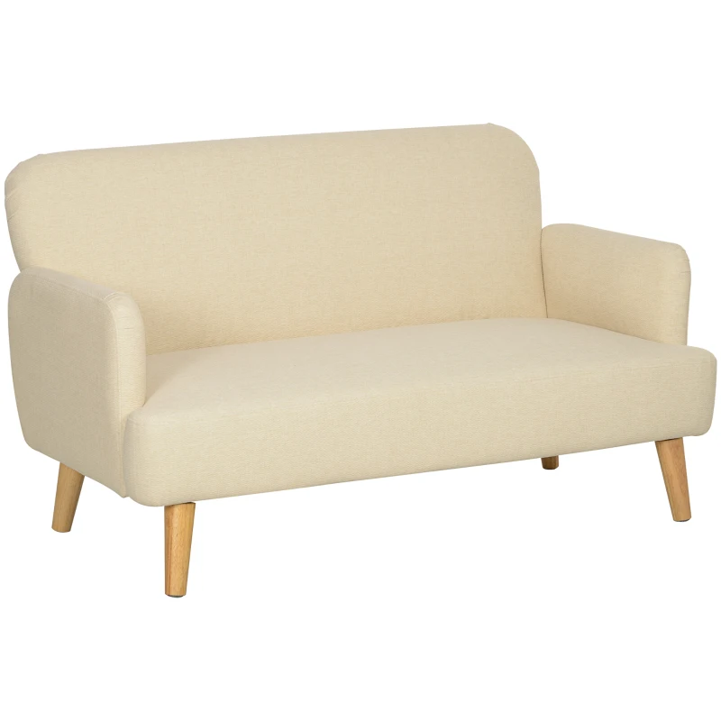 HOMCOM Velvet Feel Fabric 2 Seater Sofa, Small Sofa Loveseat with 8.3" Thick Padding and Wood Legs, Cream White
