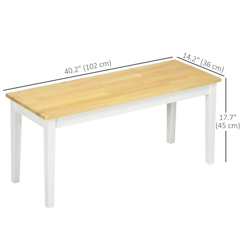 HOMCOM 40" Wood Dining Bench for 2 People, Wooden Bench Seat for Kitchen, Dining Room, Entryway, Natural