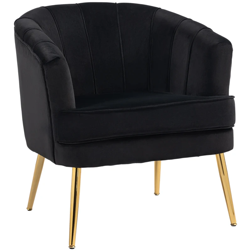 HOMCOM Fabric Armchair, Modern Accent Chair with Gold Metal Legs for Living Room, Bedroom, Home Office, Black