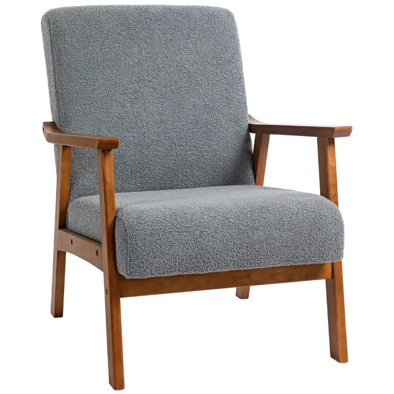HOMCOM Living Room Chair Boucle Accent Chair for Bedroom with Wide Seat and Thick Padding, Grey