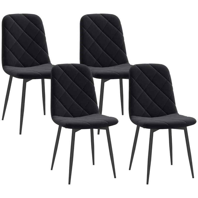 HOMCOM Dining Chairs Set of 4, Upholstered Dining Room Chairs with Steel Legs, Modern Kitchen Chair for Dining Room, Black