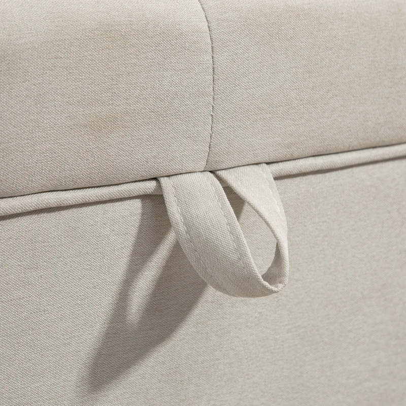 HOMCOM Storage Ottoman Bench, Foot Rest with Lift-Up Lid and Wood Legs, Linen Storage Chest for Living Room, Cream White