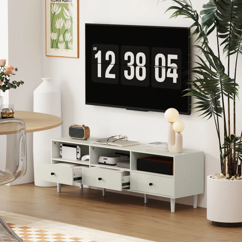 HOMCOM TV Stand for up to 75 Inches, TV Table with 3 Storage Shelves, 3 Drawers for Living Room, Bedroom, Cream White