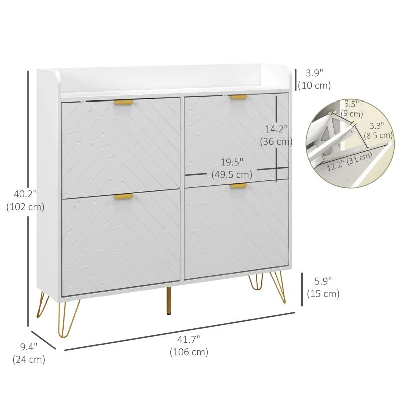 HOMCOM Shoe Storage Cabinet with 4 Flip Drawers and Adjustable Shelf, Shoe Cabinet for 16 Pairs of Shoes, White