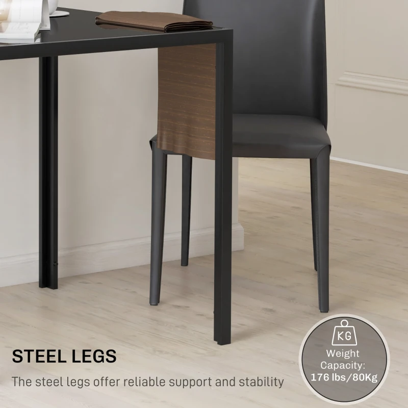 HOMCOM Square Kitchen Table for 2-4 People, Dining Table with Glass Top and Steel Legs for Dining Room, Black