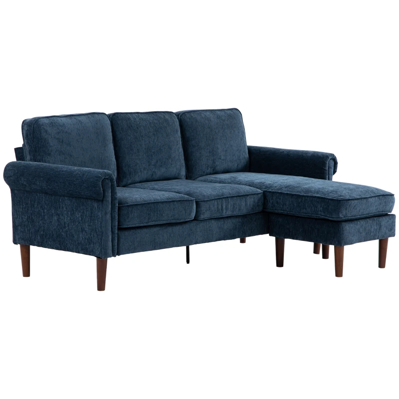 HOMCOM L Shape Sofa, Modern Sectional Couch with Changeable Chaise Lounge, Wooden Legs, Corner Sofa for Living Room, Dark Blue