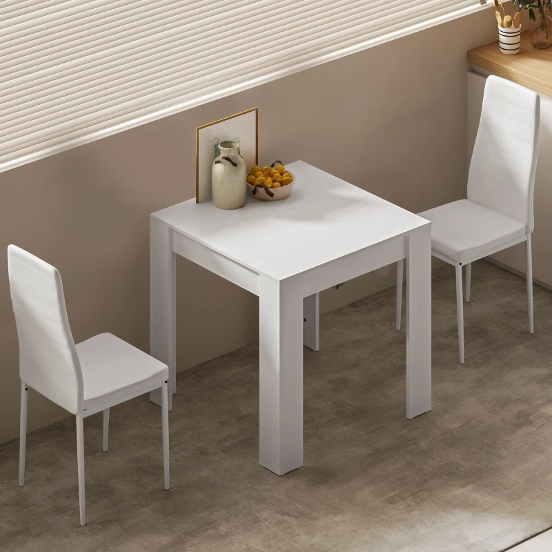 HOMCOM Dining Table Set for 2, Square Kitchen Table and Chairs, Dining Room Table and PU Leather Upholstered Chairs, White
