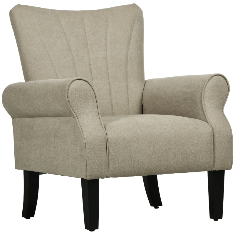 HOMCOM Fabric Armchair, Modern Accent Chair with Wood Legs for Living Room, Bedroom, Home Office, Beige