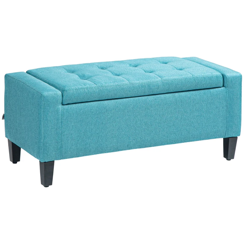 HOMCOM Storage Ottoman Bench, Linen Upholstered Bench with Tufted Design, Green