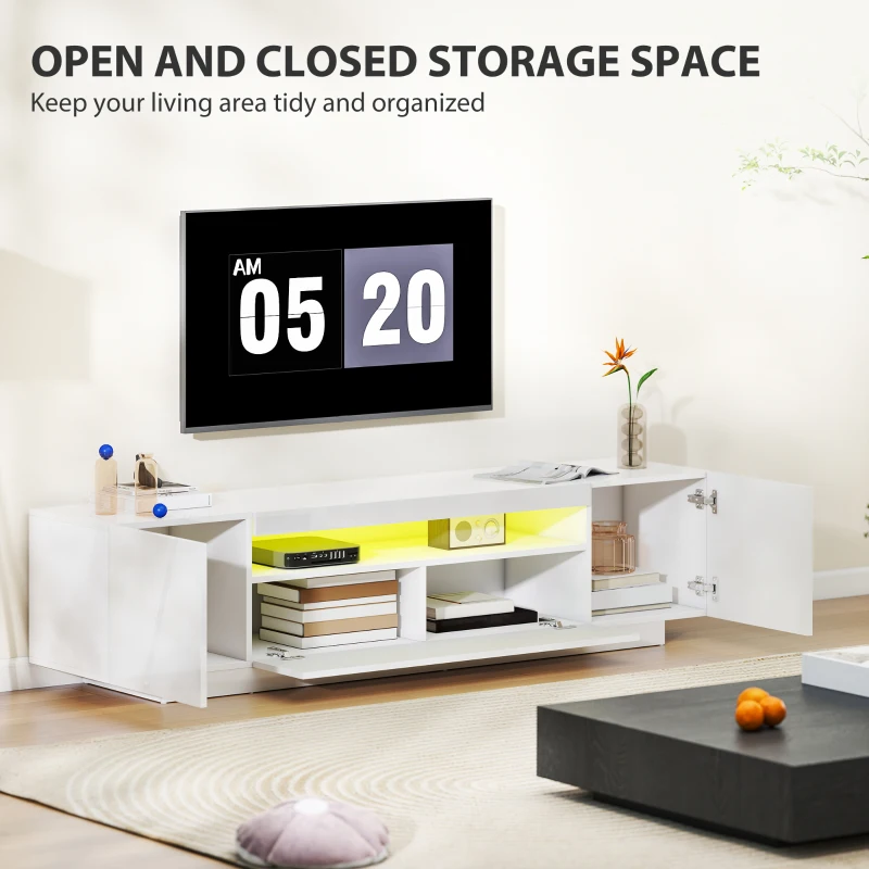 HOMCOM Entertainment Center with RGB LED Lights, TV Stand for 65-85 Inch TV, Modern TV Table for Living Room, High Gloss White