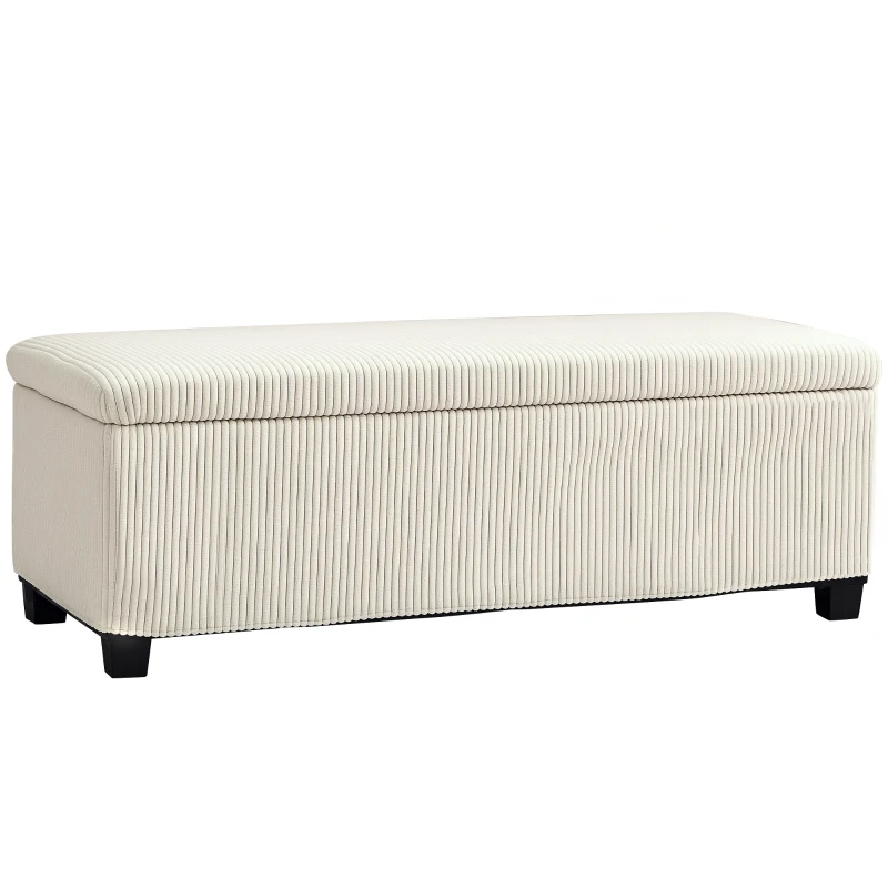 HOMCOM 44 Inches Ottoman with Storage, Lid, Legs, Corduroy End of Bed Bench for Living Room, Bedroom, Entryway, Beige