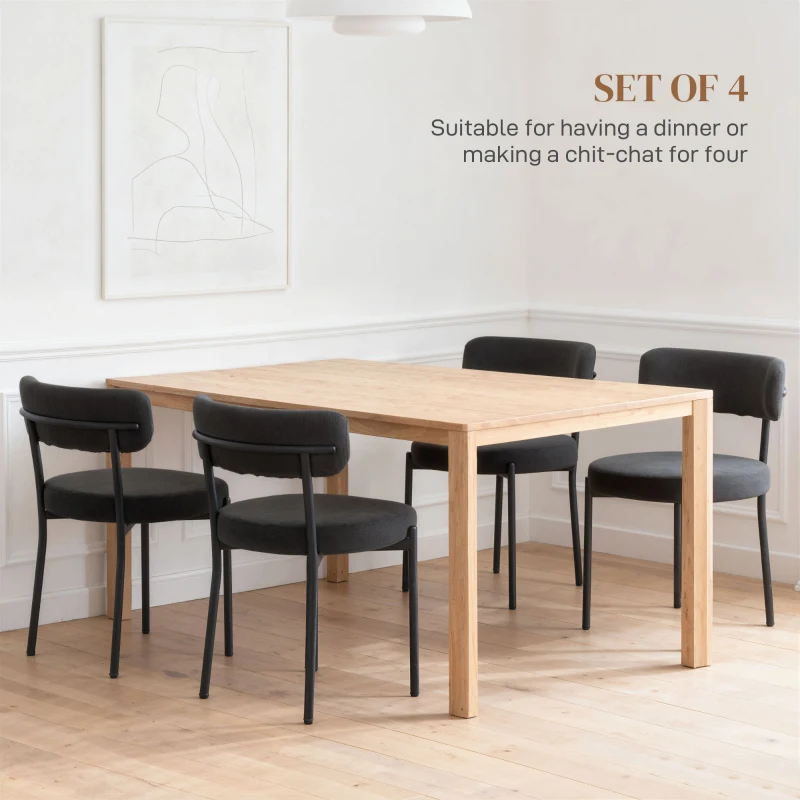 HOMCOM 4 Pieces Kitchen Chairs, Modern Dining Chairs w/ Corduroy Upholstery and Steel Legs for Living Room, Black