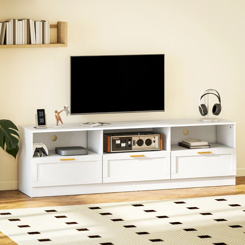 HOMCOM TV Stand with Storage, Modern Entertainment Center with 3 Cabinets and 3 Open Shelves, for TVs up to 85", White