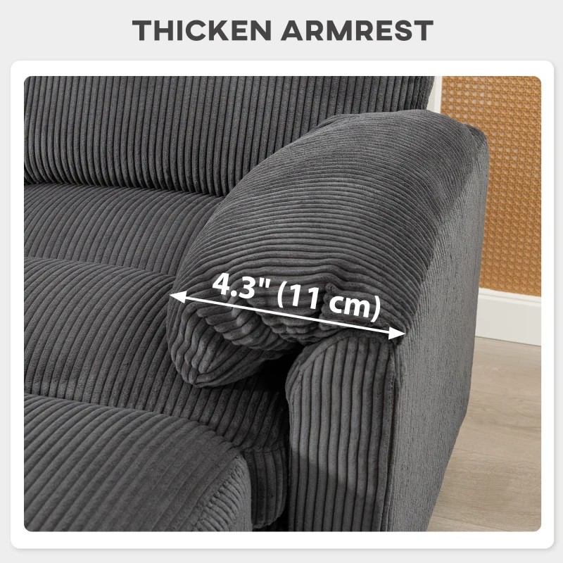 HOMCOM Modular Sectional Sofa, Oversized U-Shaped Couch with Spring Cushion, Corduroy Sofa for Living Room, Charcoal Grey