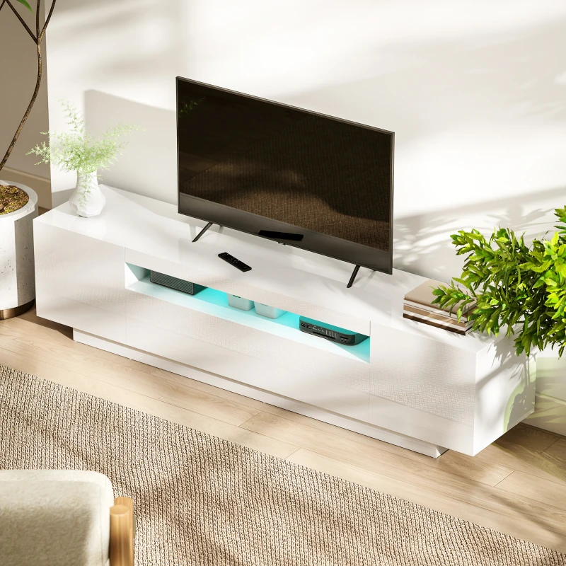 HOMCOM Entertainment Center with RGB LED Lights, TV Stand for 65-85 Inch TV, Modern TV Table for Living Room, High Gloss White