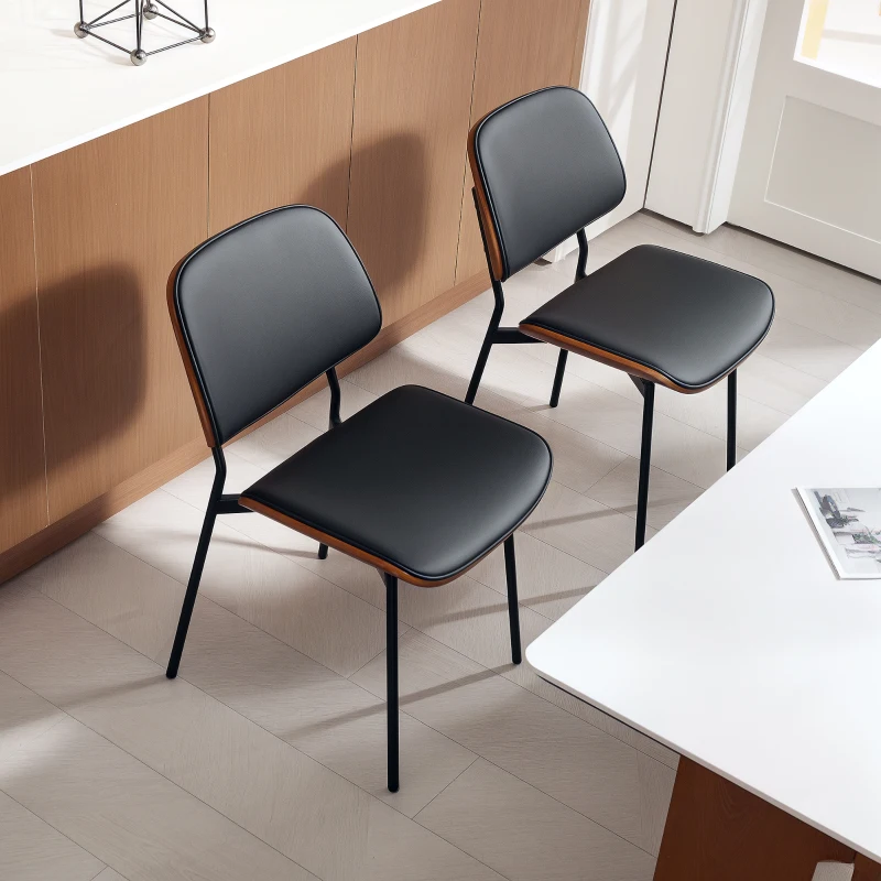 HOMCOM Dining Chairs Set of 2, Mid Century Modern Dining Room Chairs with Bentwood Back and Metal Legs for Kitchen Living Room