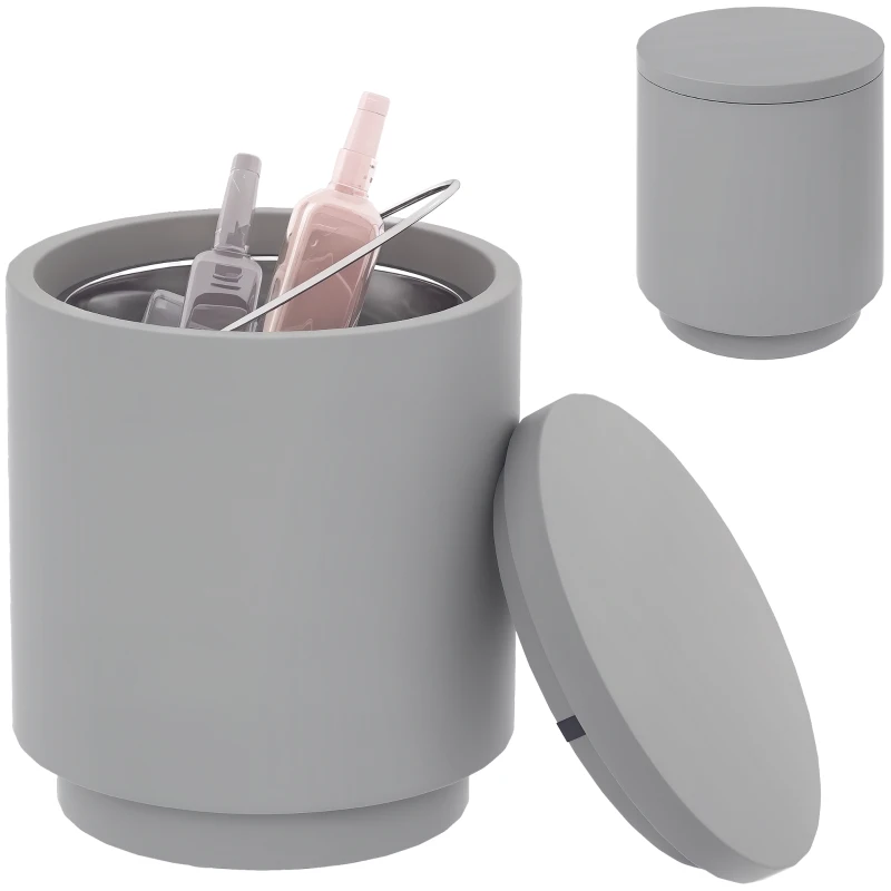 HOMCOM 2.6 Gal Outdoor Side Table, 3-In-1 Concrete Cooler Bar Table with Storage, Removable Ice Bucket and Lid, Light Grey