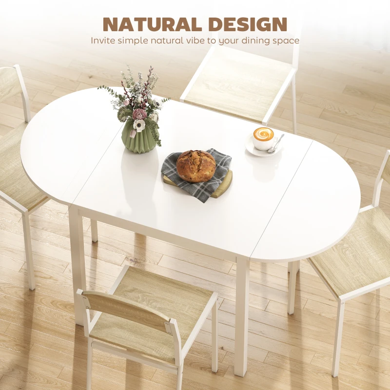 HOMCOM Solid Wood Kitchen Table, Drop Leaf Tables for Small Spaces, Folding Dining Table, White