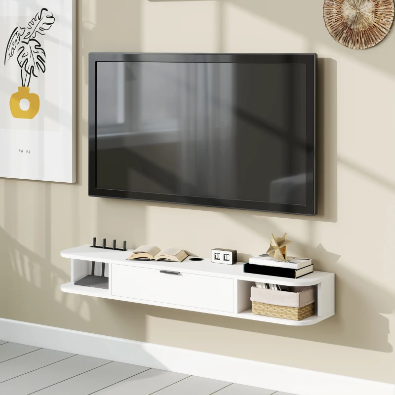 HOMCOM 47" Floating TV Stand for TVs up to 50 Inch, Wall Mounted Media Console with Flip Drawer and 2 Open Shelves, White
