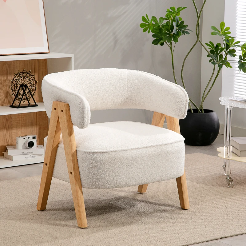 HOMCOM Sherpa Fleece Accent Chair, Upholstered Armchair with Solid Wood Legs and Steel Frame for Living Room, White