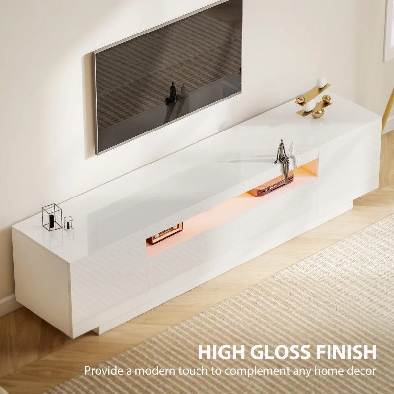 HOMCOM Entertainment Center with RGB LED Lights, TV Stand for 65-85 Inch TV, Modern TV Table for Living Room, High Gloss White