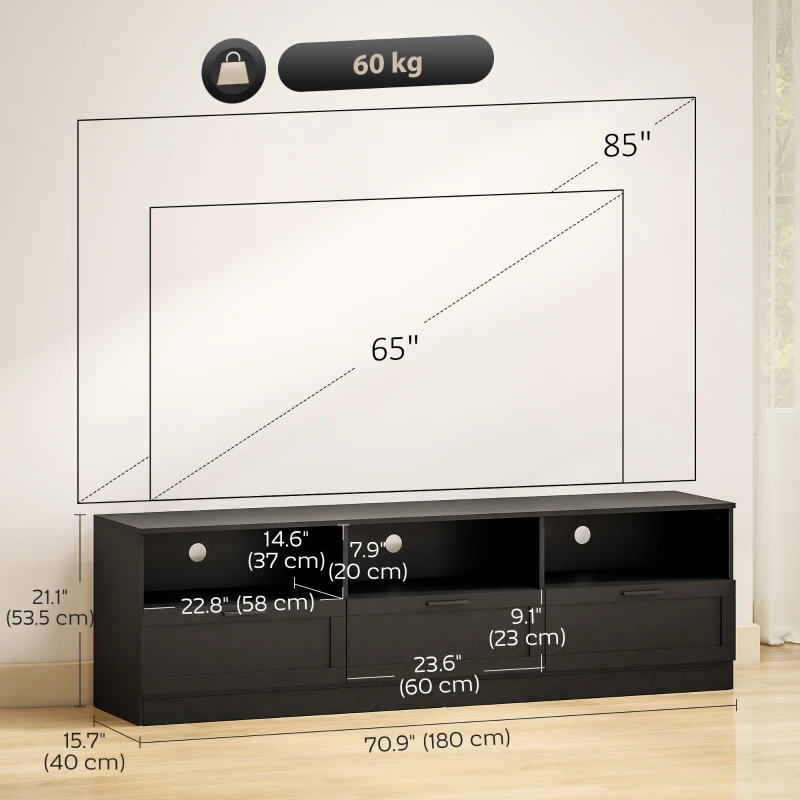 HOMCOM TV Stand with Storage, Modern Entertainment Center with 3 Cabinets and 3 Open Shelves, for TVs up to 85", Black