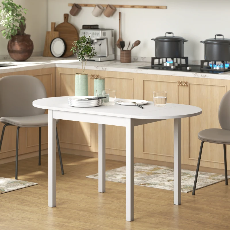 HOMCOM Solid Wood Kitchen Table, Drop Leaf Tables for Small Spaces, Folding Dining Table, White
