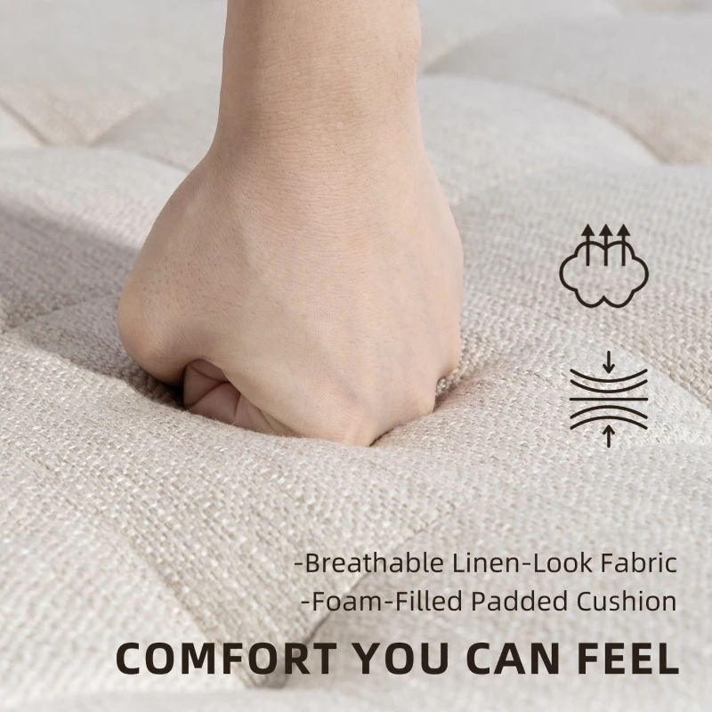 HOMCOM Ottoman Coffee Table, 32 Inch Square Footrest Ottoman with Storage, Linen Upholstered Tufted Footstool, Beige