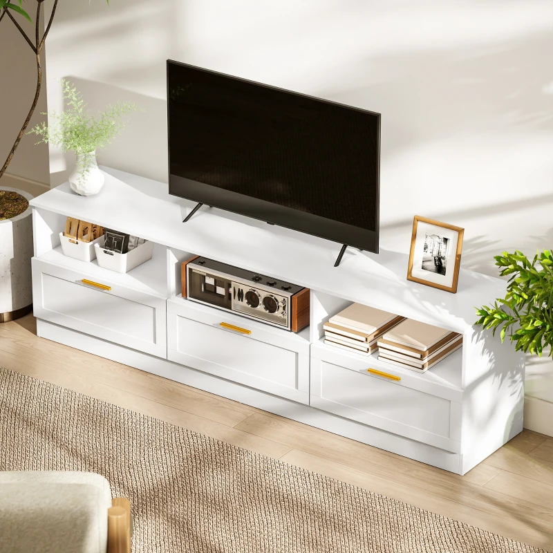 HOMCOM TV Stand with Storage, Modern Entertainment Center with 3 Cabinets and 3 Open Shelves, for TVs up to 85", White