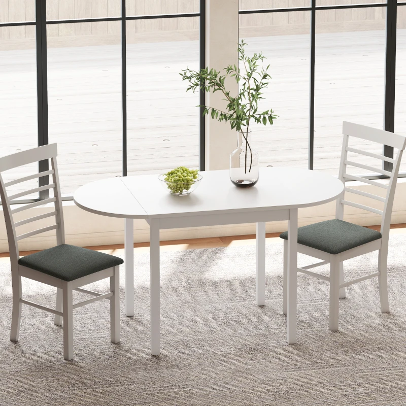 HOMCOM Solid Wood Kitchen Table, Drop Leaf Tables for Small Spaces, Folding Dining Table, White